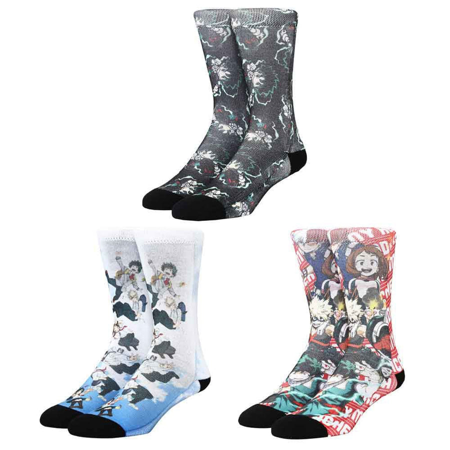 My Hero Academia Sublimated Print 3 Pair Youth Crew Socks - 